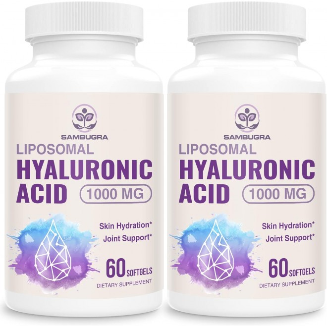 Liposomal Hyaluronic Acid Capsules - Hyaluronic Acid Supplements with 1000mg Hyaluronic Acid, Dietary Supplement Support Skin Hydration and Joint Lubrication, 120 Capsules(Pack of 2)