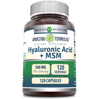 Amazing Formulas Hyaluronic Acid & MSM Supplement | 500 Mg | 120 Capsules | Non-GMO | Gluten-Free | Made in USA