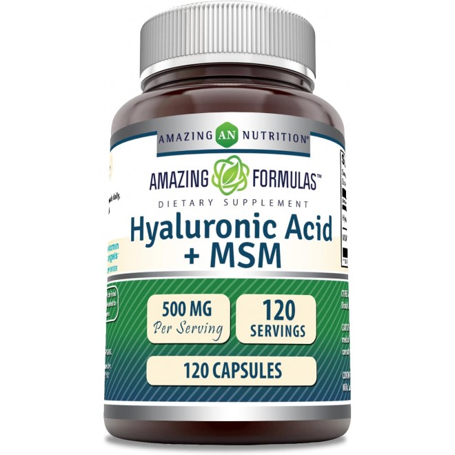 Amazing Formulas Hyaluronic Acid & MSM Supplement | 500 Mg | 120 Capsules | Non-GMO | Gluten-Free | Made in USA