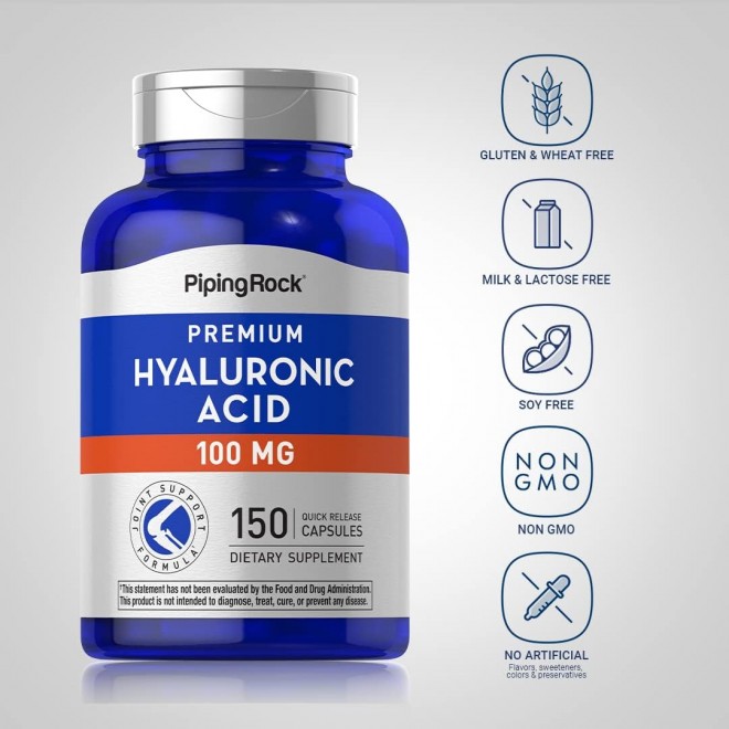 Piping Rock Hyaluronic Acid Capsules | 100mg | 150 Count | Premium Formula | Non-GMO, Gluten Free Supplement