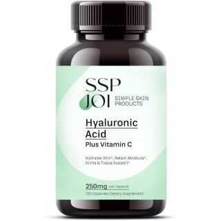 Hyaluronic Acid 250mg with 50mg Vitamin C per Capsule - 120 Veggie Capsules - Supports Skin Hydration, Youthful Skin, Joints Lubrication