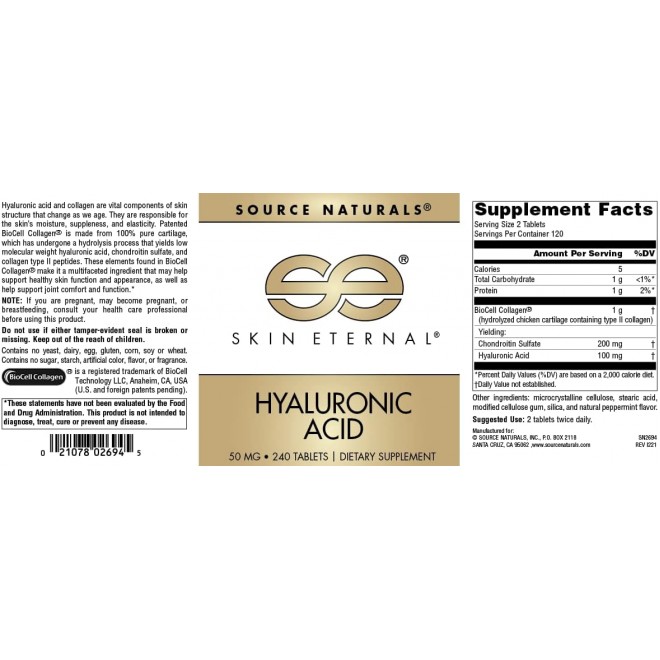 Source Naturals Skin Eternal Hyaluronic Acid, 50 mg - 240 Tablets