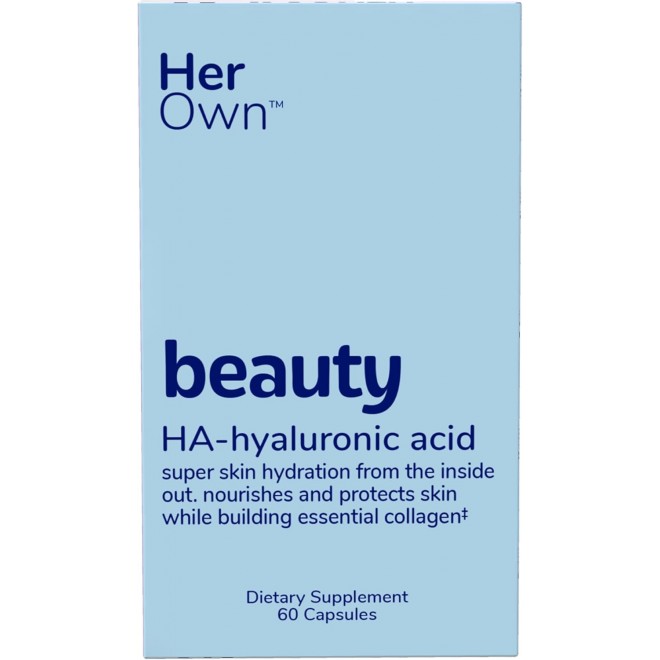 Her Own Beauty Hyaluronic Acid Capsules, Skin Hydration, Nourishes and Protects Skin, Essential Collagen, Hyaluronic Acid, Supports Beautiful Skin, with Zinc, Magnesium, Vitamin C, 60 Count