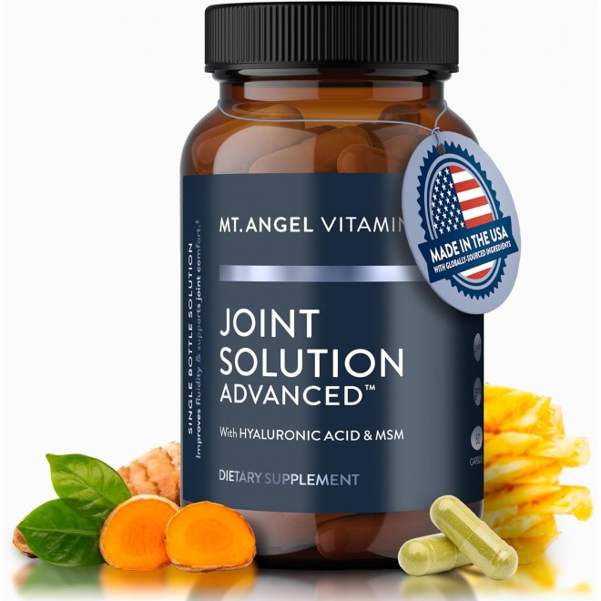 Mt. Angel Vitamins - Joint Solution Advanced, with Curcumin C3 Complex, Glucosamine, Hyaluronic Acid, Bromelain, Collagen Type 2 & MSM, Improves Fluidity & Supports Joint Comfort (60 Capsules)