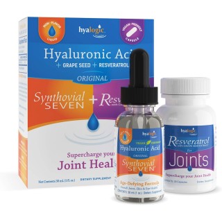 Hyalogic Synthovial Seven Hyaluronic Acid Liquid & Resveratrol Capsules - HA Joint Support - Vegan - 1 oz