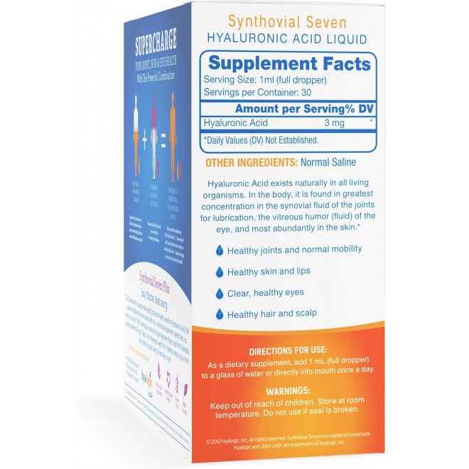 Hyalogic Synthovial Seven Hyaluronic Acid Liquid & Resveratrol Capsules - HA Joint Support - Vegan - 1 oz