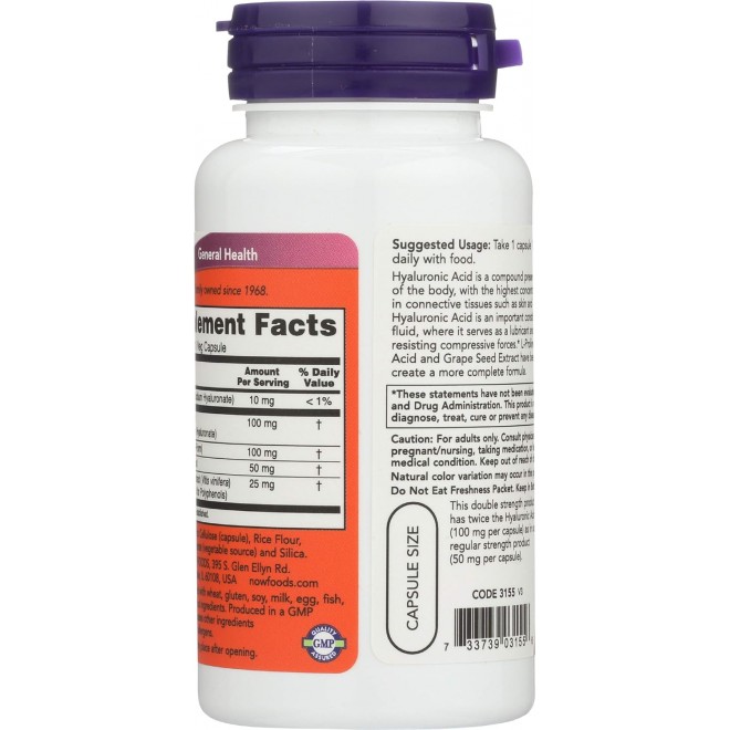 Now Foods Acid 100Mg 2X 60 Vc Hyaluronic, 60 CT