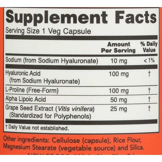 Now Foods Acid 100Mg 2X 60 Vc Hyaluronic, 60 CT