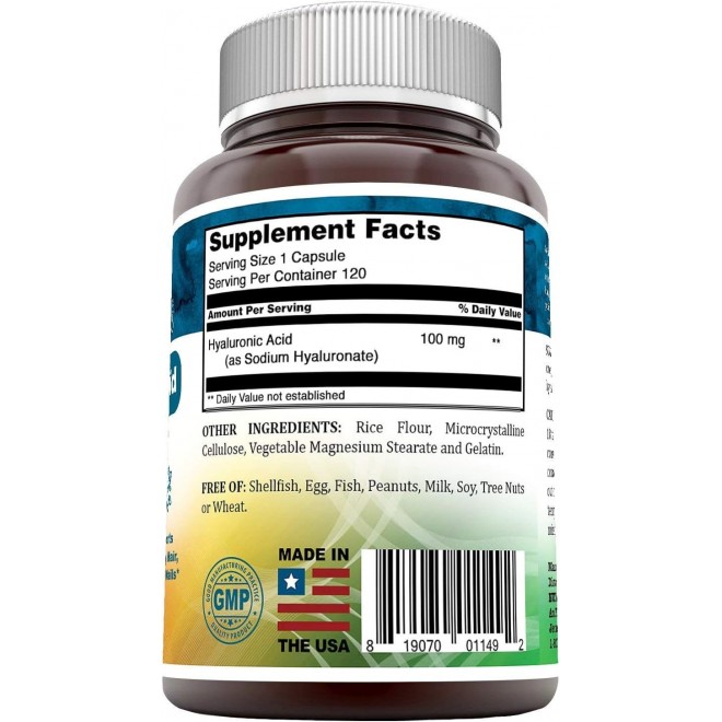 Hyaluronic Acid Dietary Supplement - 100 mg 120 Capsules (Non-GMO) - The Best Supplements for Joint Health, Skin Care & More*