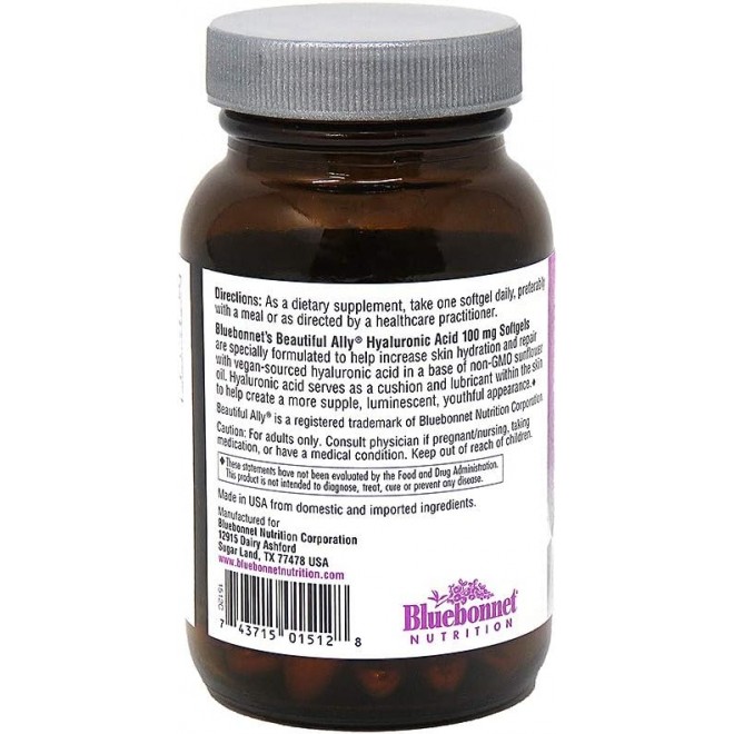 Bluebonnet Nutrition Hyaluronic Acid, Best for Hair, Skin, Nails, Skin Hydration, Beauty Nutrient, Non GMO, Gluten Free, Soy Free, Milk Free, 90 Softgels, 90 Servings