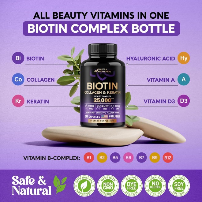 NUTRAHARMONY Liquid Biotin, Collagen Drops & Biotin, Collagen Capsules