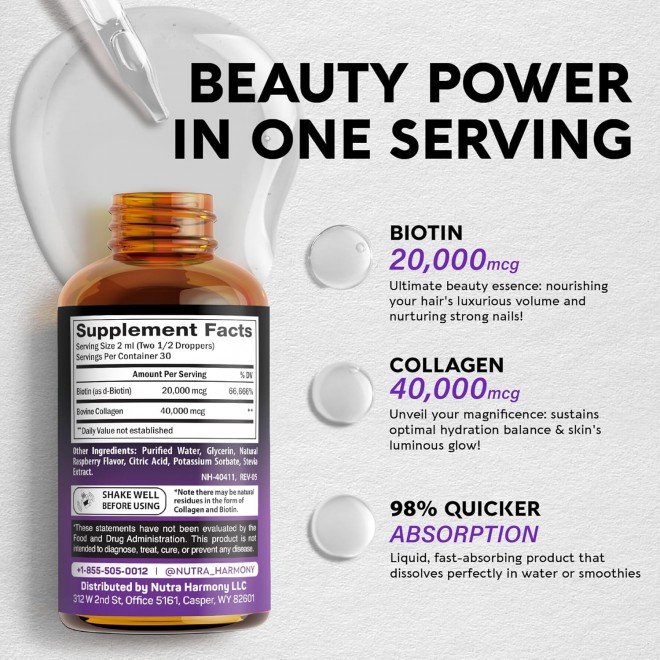 NUTRAHARMONY Liquid Biotin, Collagen Drops & Biotin, Collagen Capsules