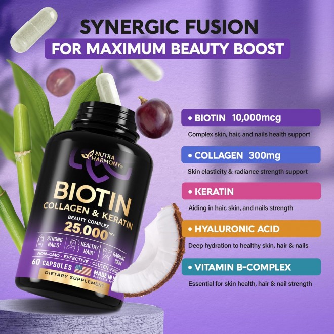 NUTRAHARMONY Liquid Biotin, Collagen Drops & Biotin, Collagen Capsules