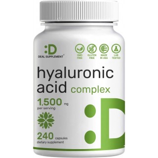 Hyaluronic Acid Supplements 1,500*mg – 240* Capsules, with MSM & Vitamin C – Pure 95% | Non-GMO + Plant Based HA – Supports Healthy Joints, Bones, Connective Tissue, & Skin Hydration