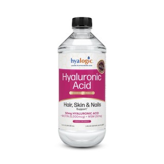 Hyalogic Liquid Hyaluronic Acid Supplement - Support for Healthy Hair, Skin and Nails with 5,000 mcg Biotin and 50mg MSM - Natural Hydration for the Whole Body - High Molecular Weight Formula - 12 oz