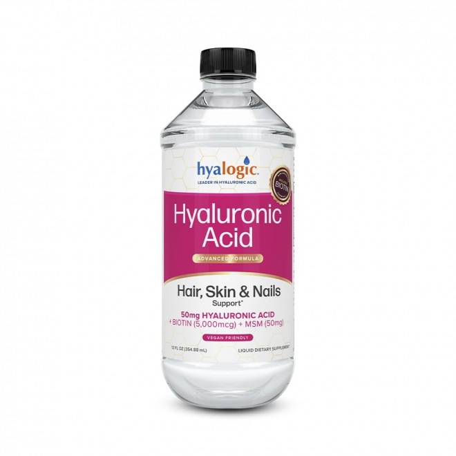 Hyalogic Liquid Hyaluronic Acid Supplement - Support for Healthy Hair, Skin and Nails with 5,000 mcg Biotin and 50mg MSM - Natural Hydration for the Whole Body - High Molecular Weight Formula - 12 oz