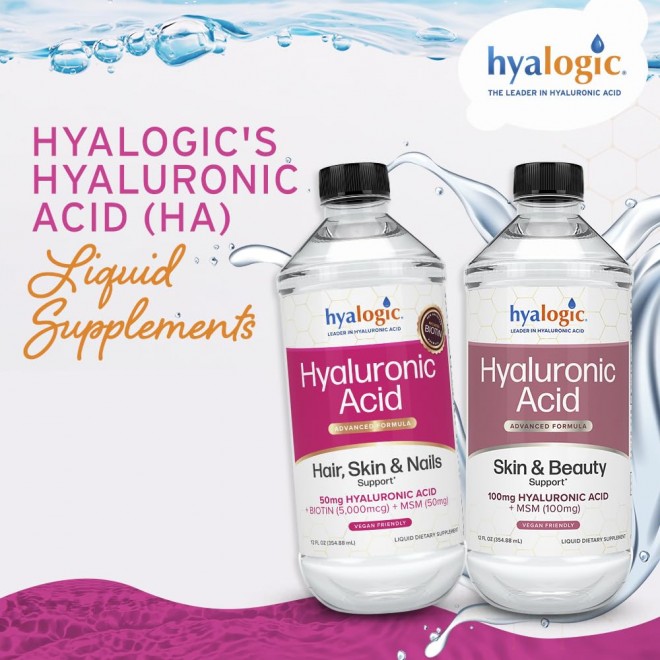 Hyalogic Liquid Hyaluronic Acid Supplement - Support for Healthy Hair, Skin and Nails with 5,000 mcg Biotin and 50mg MSM - Natural Hydration for the Whole Body - High Molecular Weight Formula - 12 oz