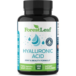 ForestLeaf - Hyaluronic Acid Supplements - 120 Vegetable Capsules - 100mg Dietary Hyaluronic Acid + 50mg Vitamin C Joint & Anti Aging Beauty Formula - Supports Skin Hydration, Joints, Bones & Hair